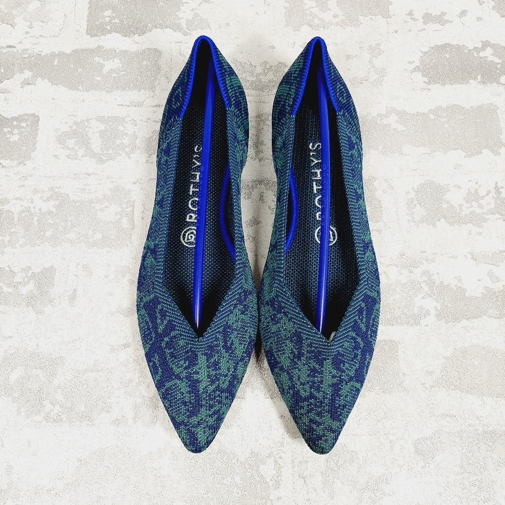 New Rothy’s The Point Blue/Green Snake Ballet Flats I708 - Picture 5 of 7